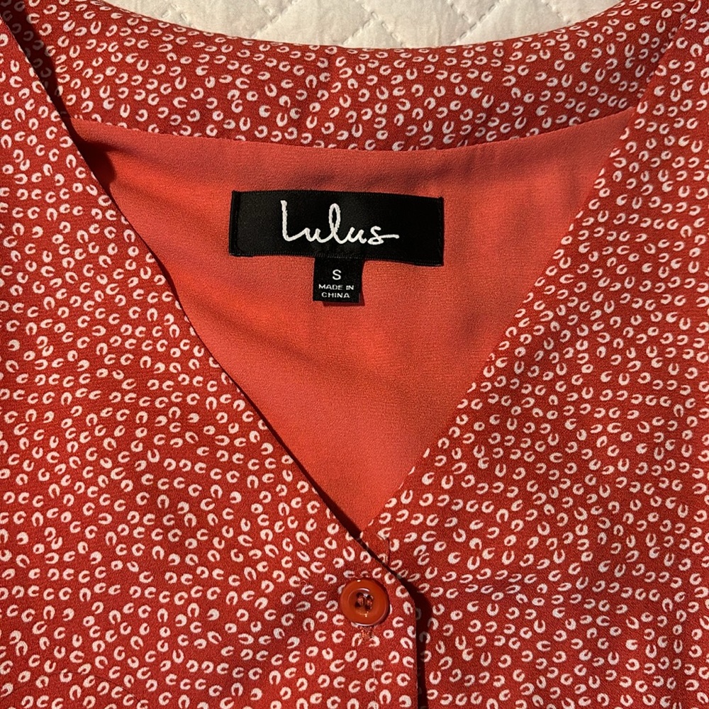 Lulus Castana Rust Red Print Button Up Dress - image 3